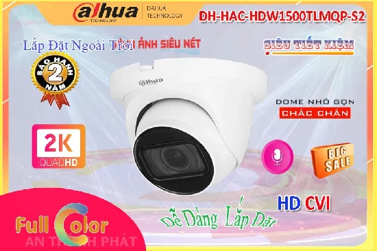  Camera DH-HAC-HDW1500TLMQP-S2 Dahua độ phân giải 5MP hồng ngoại 60m sán đẹp DH HAC HDW1500TLMQP A S2 tích hợp âm thanh ống kính rông thiết kế up trần camera giá rẻ chất lượng