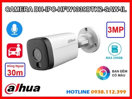  DH-IPC-HFW1339DTK2-SAW-IL chất lượng hình ảnh 3.0 MP trang bị  IP Wifi thông số có Chống báo động giả bằng cách phân biệt được người, xe với các yếu tố gây báo động giả khác (như vật nuôi, lá cây,...) xử lý hình ảnh thiếu sáng Có Màu Ban Ðêm