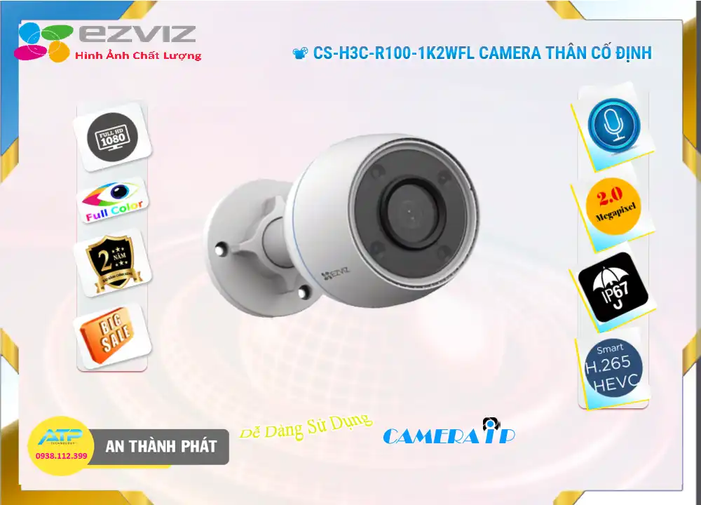 CS-H3c-R100-1K2WFL sắc nét Wifi Ezviz