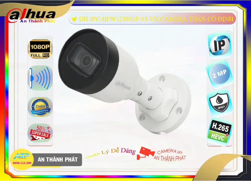 DH-IPC-HFW1230S1P-S5-VN sắc nét Dahua DH-IPC-HFW1230S1P-S5-VN sắc nét Dahua