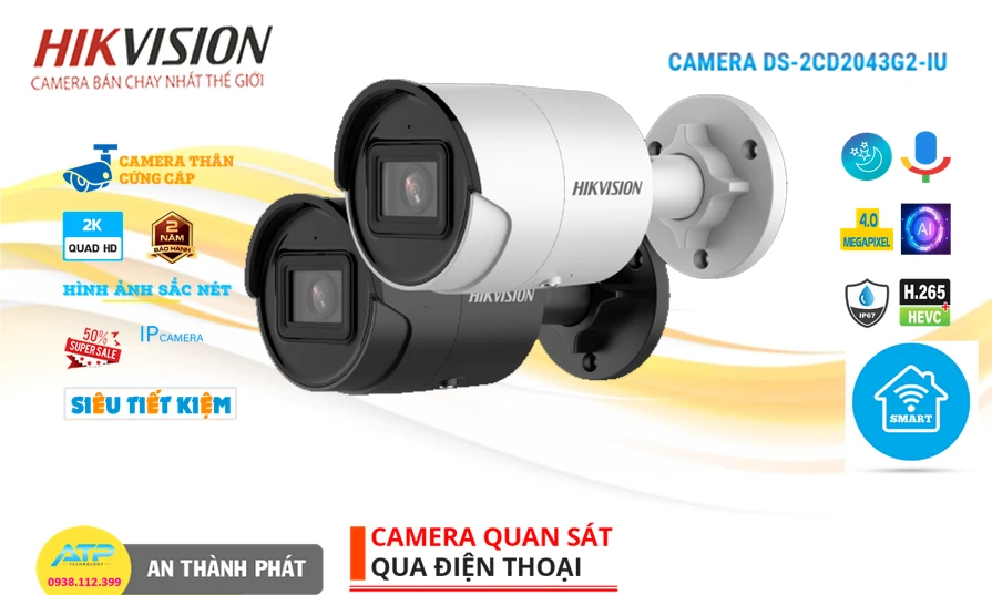 Camera IP thân trụ hồng ngoại 4MP DS-2CD2043G2-IU Camera IP thân trụ hồng ngoại 4MP DS-2CD2043G2-IU