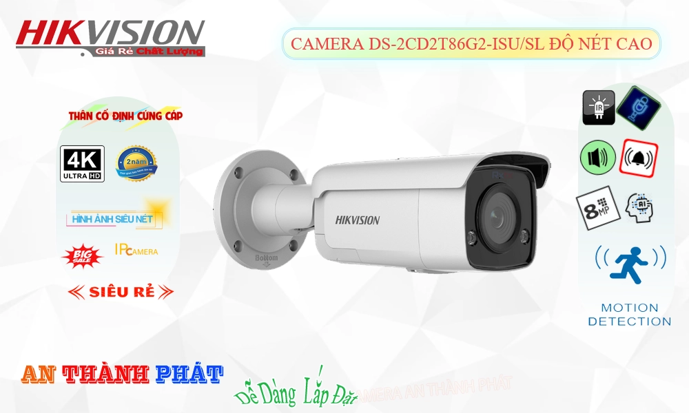DS-2CD2T86G2-ISU/SL Camera Cấp Nguồ Qua Dây Mạng Hikvision