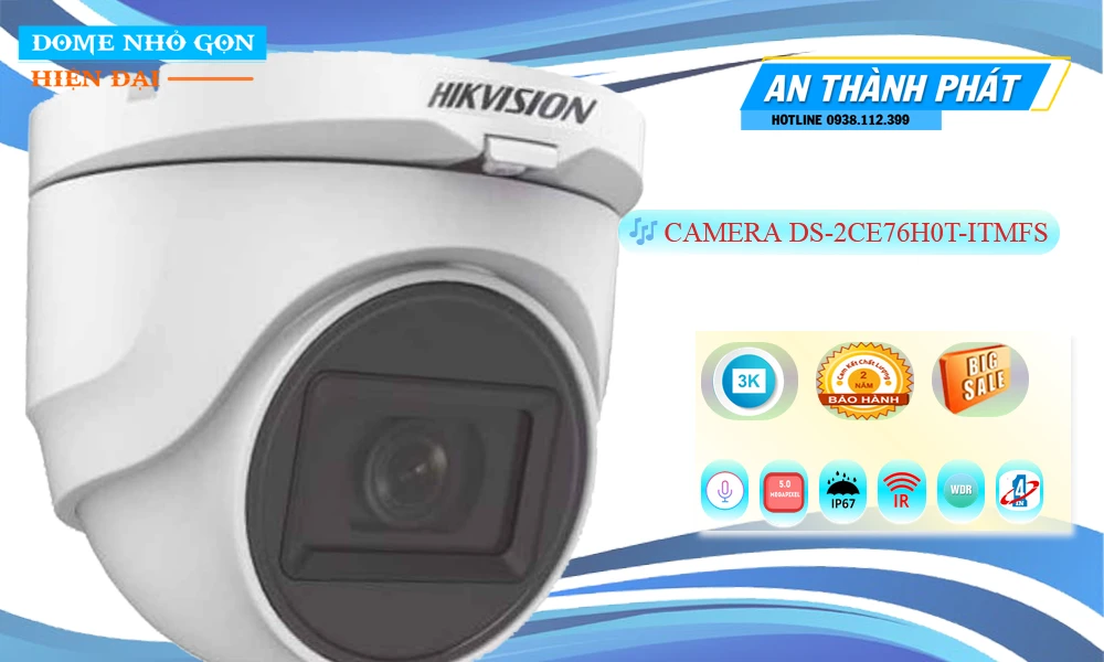 Camera HDTVI 5.0MP HIKVISION DS-2CE76H0T-ITMFS